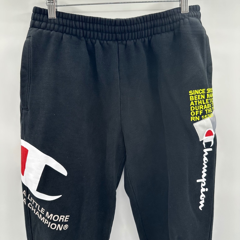 Champion Heritage Men Black Graphic Logo Ankle Zip Jogger Sweatpants Medium READ
